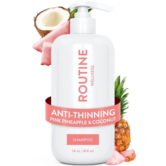 Routine Wellness Shampoo for Thinning Hair - Biotin, Peptides for Women & Men - Color Safe Shampoo for Hair Loss & Healthier Hair - Pink Pineapple & Coconut