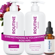 Routine Wellness Shampoo & Conditioner Set + Hair Serum - Strengthening & Volumizing for Thinning Hair - Promotes Full, Voluminous, Healthy Hair - Rose Hips Set + Serum