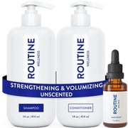 Routine Wellness Shampoo & Conditioner Set + Hair Serum - Strengthening & Volumizing for Thinning Hair - Promotes Full, Voluminous, Healthy Hair - Unscented Set + Serum
