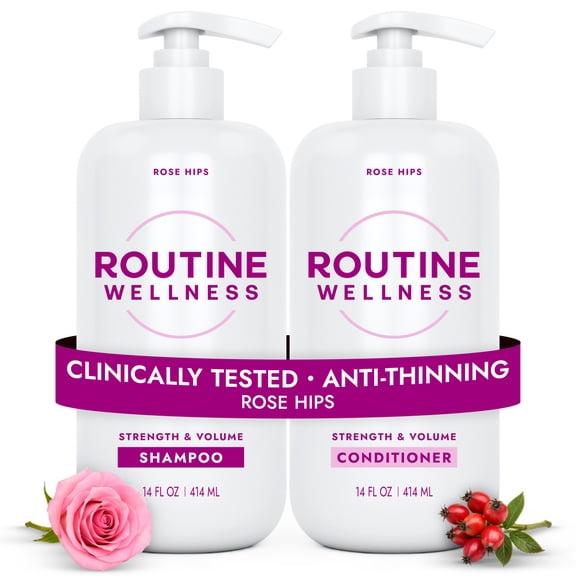 Routine Wellness Shampoo & Conditioner Set - Strengthening & Volumizing for Thinning Hair - Promotes Full, Voluminous, Healthy Hair - Rose Hips Set