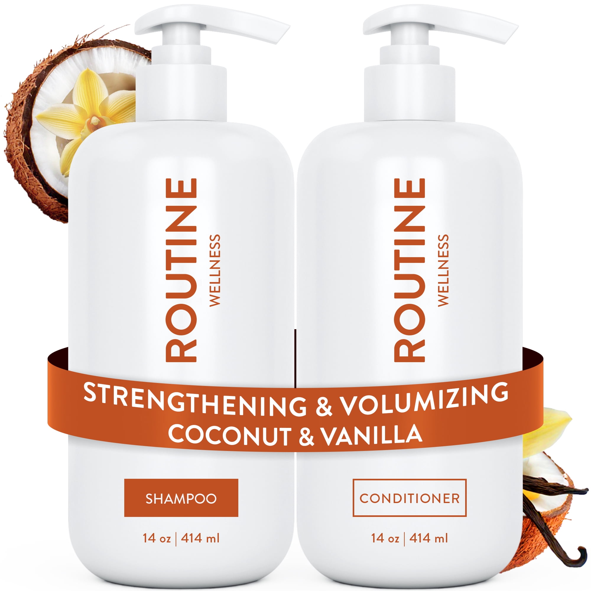 Routine Wellness Shampoo & Conditioner Set - Strengthening & Volumizing for Thinning Hair - Promotes Full, Voluminous, Healthy Hair - Coconut & Vanilla Set