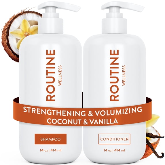 Routine Wellness Shampoo & Conditioner Set - Strengthening & Volumizing for Thinning Hair - Promotes Full, Voluminous, Healthy Hair - Coconut & Vanilla Set