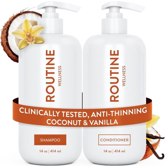 Routine Wellness Anti-Thinning Volumizing Shampoo and Conditioner Set for Thinning Hair & Hair Loss - Grow Your Confidence with Biotin & DHT Blockers - Coconut & Vanilla Set