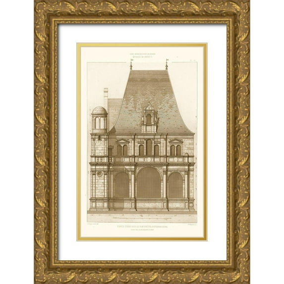 Rouyer, Eugene 17x24 Gold Ornate Wood Framed with Double Matting Museum Art Print Titled - French Architecture II