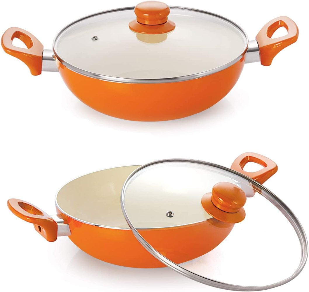 RovKeav Induction Base Aluminium Cookware Set, 2-Pieces, Orange 