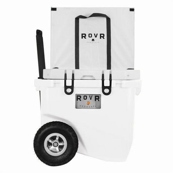 RovR RollR 45 Rolling Cooler - All-Terrain Wheeled, Collapsible Bin - 45 Qt, White