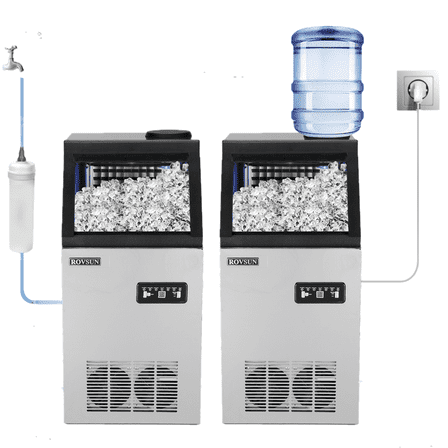 ROVSUN 150LB Ice / 24h Commercial Ice Maker Machine, 24lbs Storage Bin, Freestanding Ice Machine for Restaurant Bar Cafe Home Office with 2 Ways of Water Adding, Includes Scoop & Connection Hose