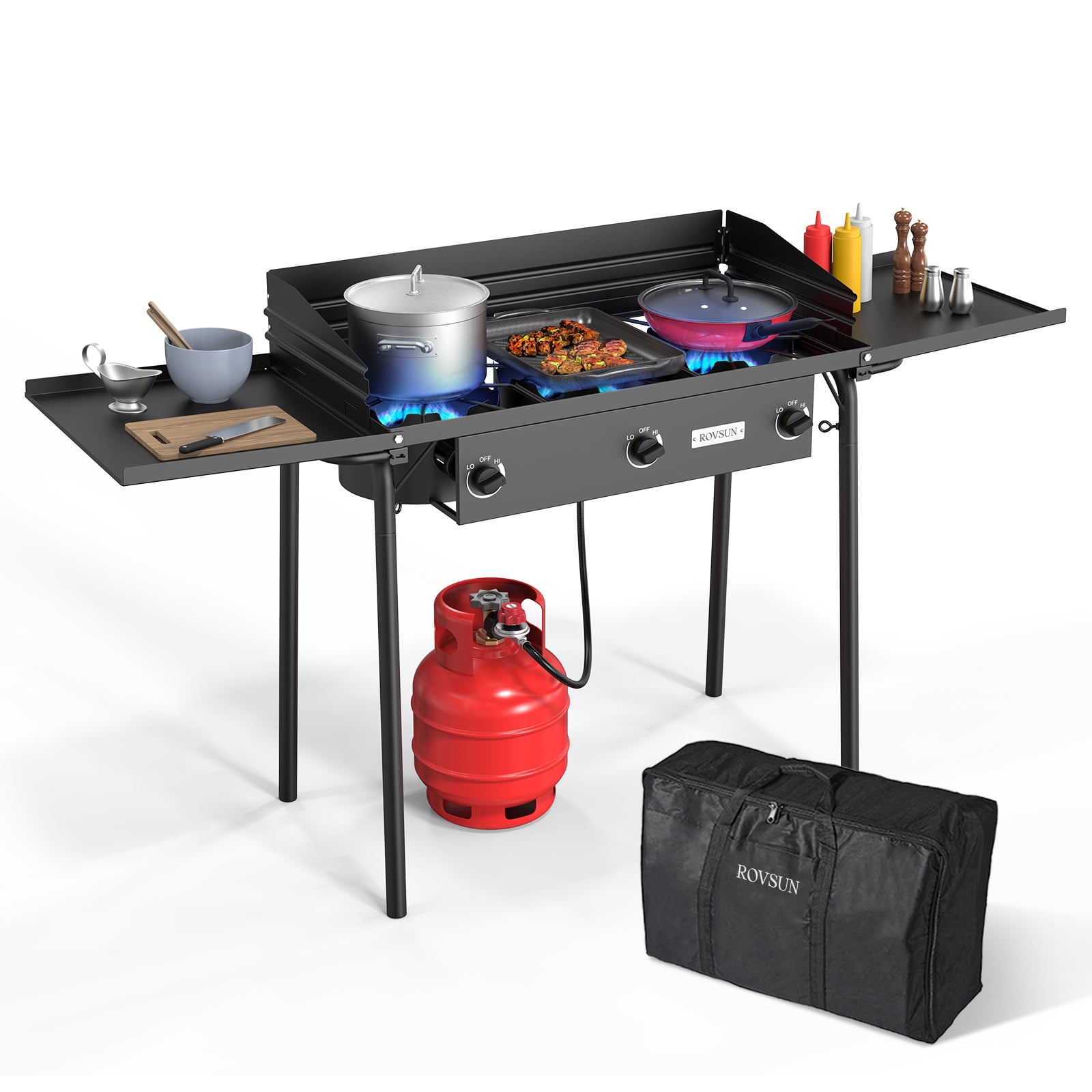 VINGLI 3 Burner Propane Camping Stove with Windscreen, Carrying Bag and Gas Regulator