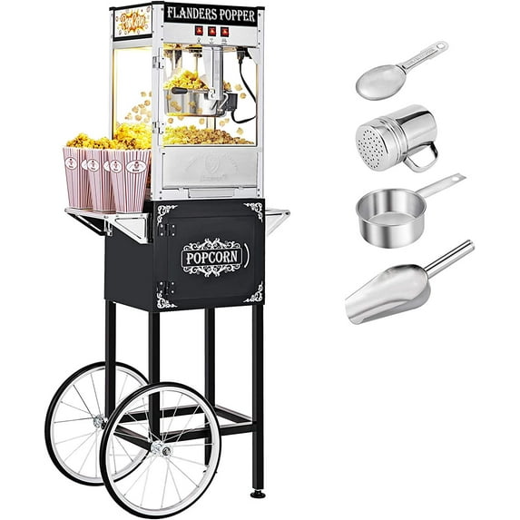 RovSun Commercial Popcorn Machine with Cart Wheels and 8 oz Kettle, Black, 65 x 44 x 152 cm, 22kg