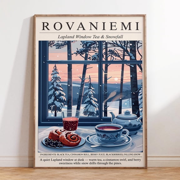 Rovaniemi Breakfast Menu Lapland Window Tea Cinnamon Roll Cozy Kitchen Poster Unframed Paper Print