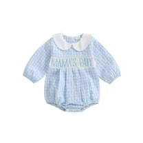 Rovasas Baby Boy Romper Casual Letter Embroidery Plaid Long Sleeve Jumpsuit