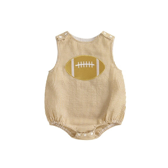 Rovasas Baby Boy Romper Football Embroidery Stripe Print Round Neck Jumpsuit