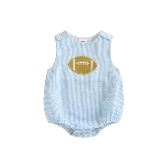 Rovasas Baby Boy Romper Football Embroidery Stripe Print Round Neck Jumpsuit