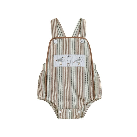 Rovasas Baby Boy Striped Overalls Romper Dog Embroidered Sleeveless Bodysuit