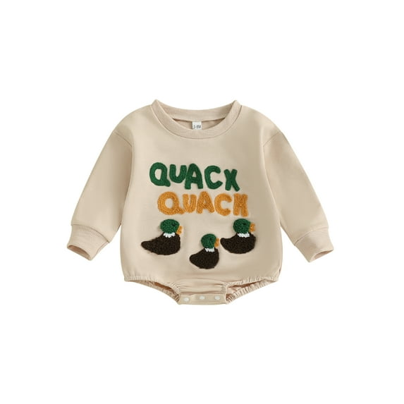 Rovasas Baby Boy Sweatshirt Romper Duck Letter Embroidery Long Sleeve Jumpsuit