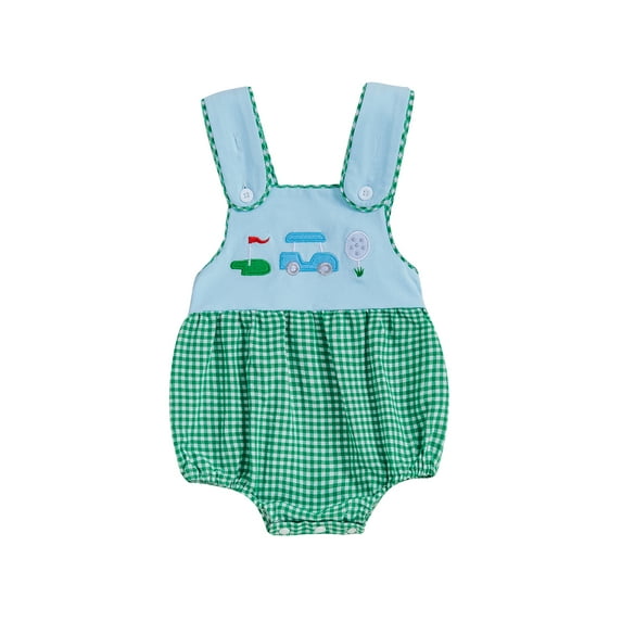 Rovasas Baby Boys Overalls Romper Golf Embroidery Plaid Sleeveless Jumpsuit