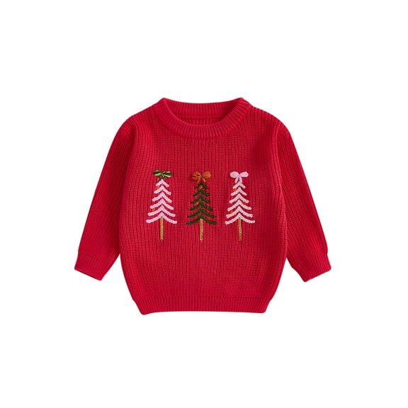 Rovasas Baby Girl Christmas Sweater, Long Sleeve Crew Neck Tree Pullover