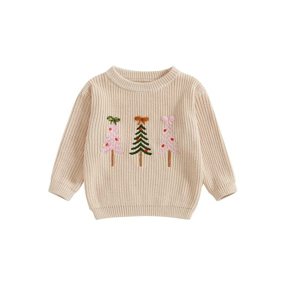 Rovasas Baby Girl Christmas Sweater, Long Sleeve Crew Neck Tree Pullover