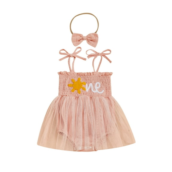 Rovasas Baby Girl Outfit, Sleeveless Embroidery Letters Tulle Romper Hairband