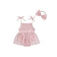 thumbnail image 1 of Rovasas Baby Girl Romper Dress Sleeveless Embroidery Jumpsuit Headband, 1 of 9