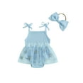 thumbnail image 1 of Rovasas Baby Girl Romper Dress Sleeveless Embroidery Jumpsuit Headband, 1 of 9