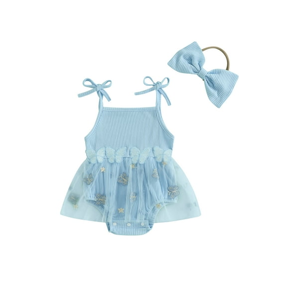 Rovasas Baby Girl Romper Dress Sleeveless Embroidery Jumpsuit Headband