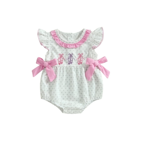 Rovasas Baby Girl Romper Flying Sleeve Ballet Shoes Embroidery Jumpsuit