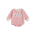 thumbnail image 1 of Rovasas Baby Girl Striped Sweatshirt Romper Broom Long Sleeve Bodysuit, 1 of 9