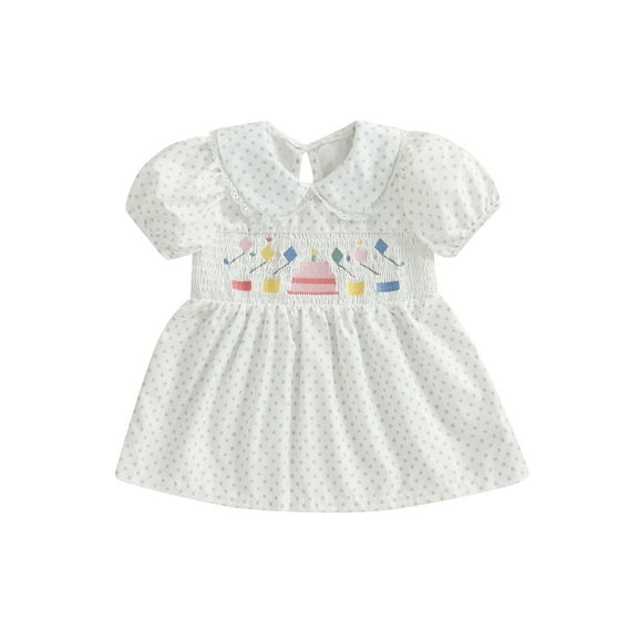 Rovasas Baby Girls Birthday Dress Birthday Cake Embroidery Casual Dress