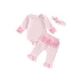 thumbnail image 1 of Rovasas Baby Girls Fall Outfit Ruffles Striped Print Romper and Pants Headband, 1 of 9