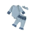 thumbnail image 1 of Rovasas Baby Girls Fall Outfit Ruffles Striped Print Romper and Pants Headband, 1 of 9
