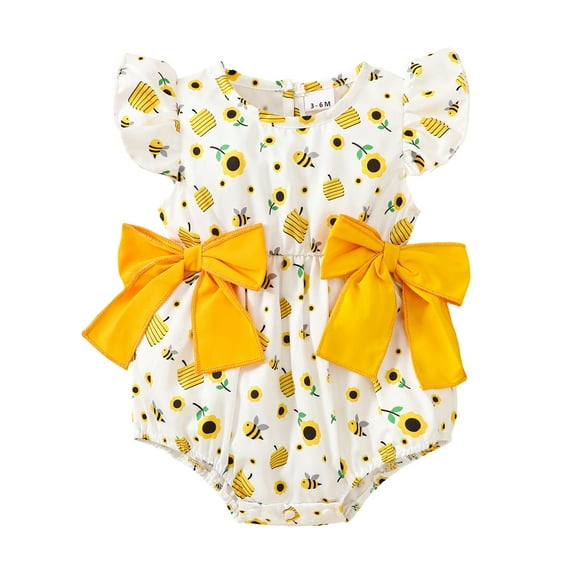 Rovasas Baby Girls Rompers Flower/Fruits Print Round Neck Infant Bodysuits