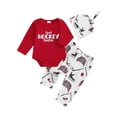 thumbnail image 1 of Rovasas Boy 3Pcs Pants Sets Letter Print Romper Ice Hockey Print Pants Hat, 1 of 9