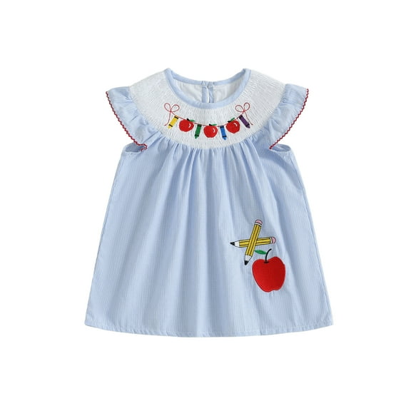 Rovasas Girl Back to School Dress Striped Apple Pencil Fly Sleeve A-line Dress