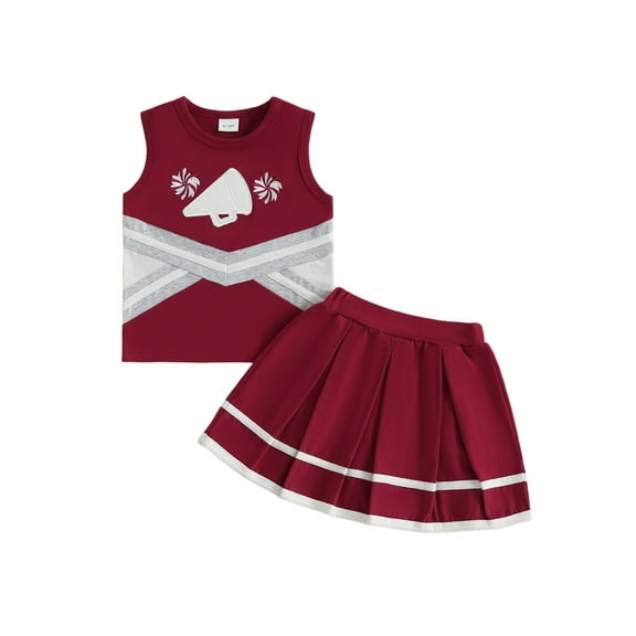 Rovasas Girl Cheerleading Outfits Contrast Color Sports Tank Tops A-line Skirt