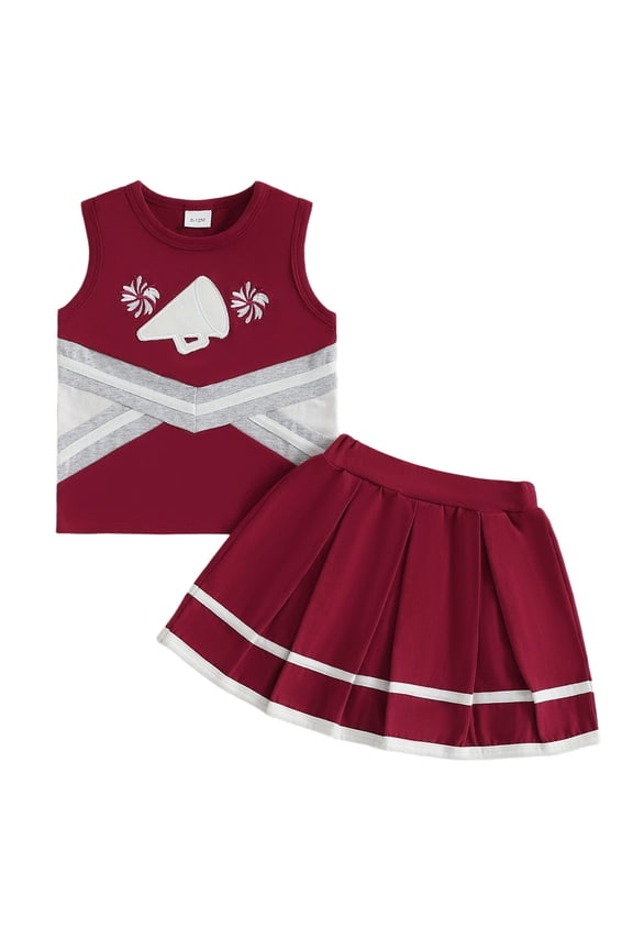 Girl Cheerleading Outfits Contrast Color Sports Tank Tops A-line Skirt