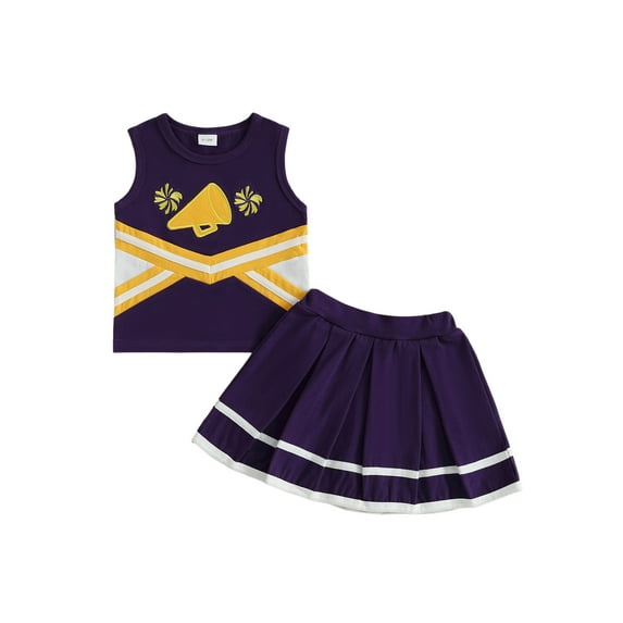 Rovasas Girl Cheerleading Outfits Contrast Color Sports Tank Tops A-line Skirt