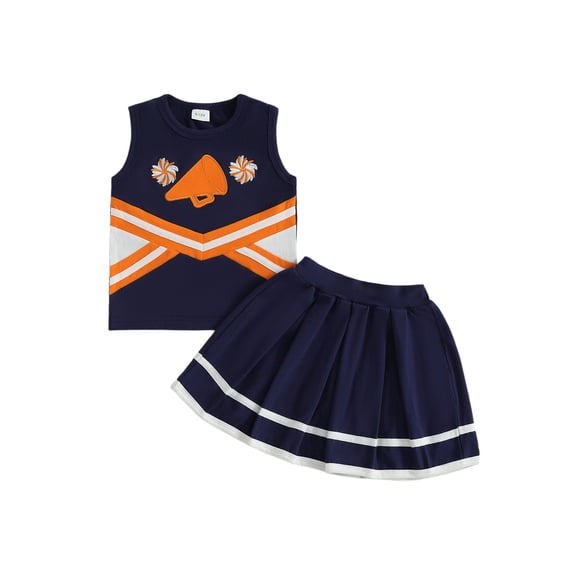 Rovasas Girl Cheerleading Outfits Contrast Color Sports Tank Tops A-line Skirt