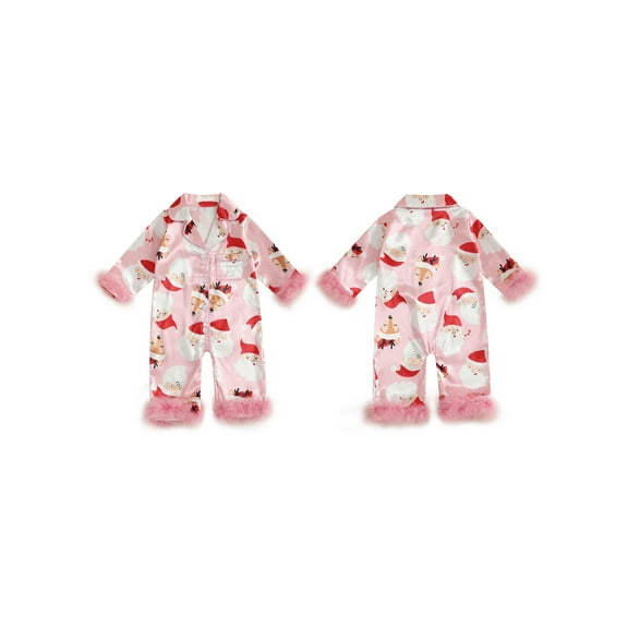 Rovasas Girl Christmas Santa Claus/Dot/Socks/Candy Cane Print Jumpsuits Pajama