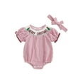 thumbnail image 1 of Rovasas Girl Christmas Tree Embroidery Romper Striped Jumpsuit with Headband, 1 of 9