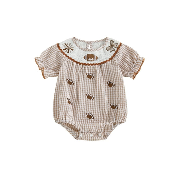 Rovasas Girl Striped Romper Short Sleeve Bow Rugby Embroidery Jumpsuit