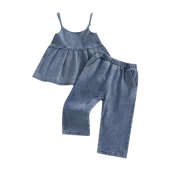 Rovasas Girls 2PCS Pants Sets Solid Color Denim Cami Tank Tops Pants