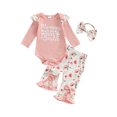 thumbnail image 1 of Rovasas Girls 3PCS Pants Sets Letter Print Romper Floral Flared Pants Headband, 1 of 9