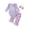 thumbnail image 1 of Rovasas Girls 3PCS Pants Sets Letter Print Romper Floral Flared Pants Headband, 1 of 9