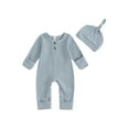 thumbnail image 1 of Rovasas Infant Baby Fall Clothes Stripe Long Sleeve Round Neck Jumpsuit Hat, 1 of 9