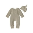 thumbnail image 1 of Rovasas Infant Baby Fall Clothes Stripe Long Sleeve Round Neck Jumpsuit Hat, 1 of 9