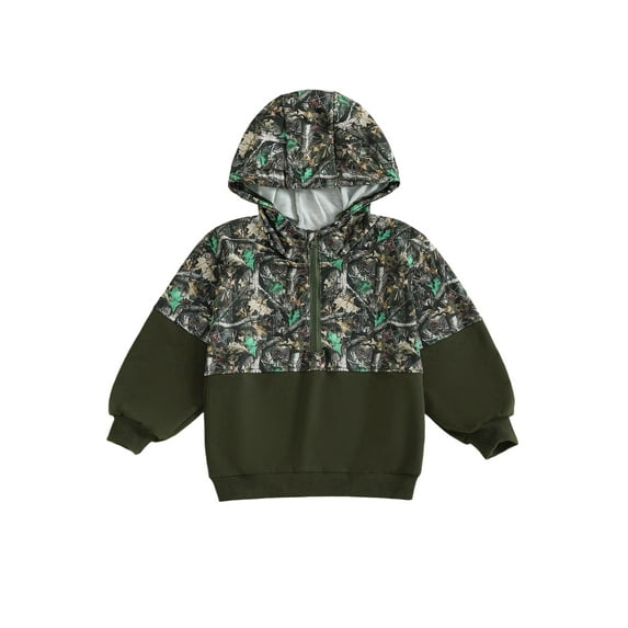 Rovasas Kid Boy Hoodies Camouflage Half Zip-up Long Sleeve Hooded Sweatshirt Casual Toddler Pullover