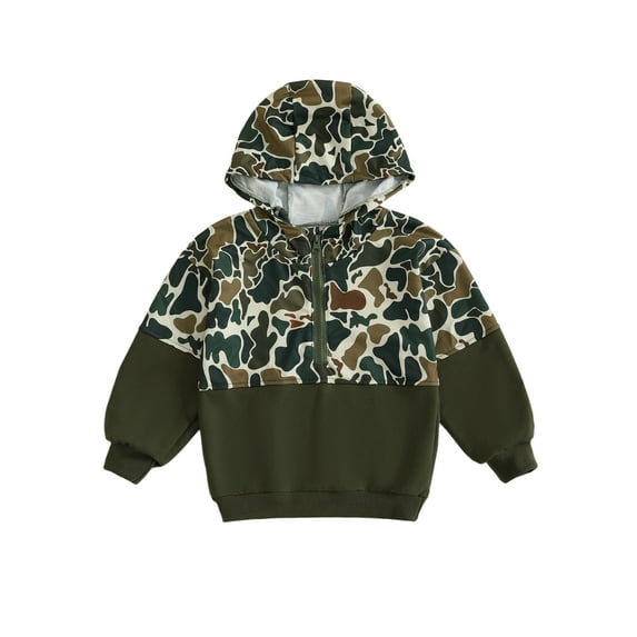 Rovasas Kid Boy Hoodies Camouflage Half Zip-up Long Sleeve Hooded Sweatshirt Casual Toddler Pullover