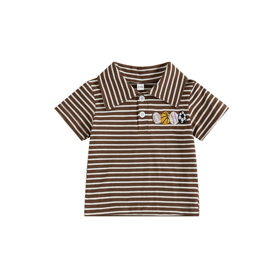 Rovasas Kids Boy Short Sleeve Tops Casual Ball Embroidery Striped T-Shirt