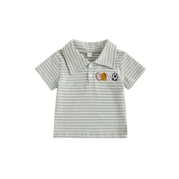 Rovasas Kids Boy Short Sleeve Tops Casual Ball Embroidery Striped T-Shirt